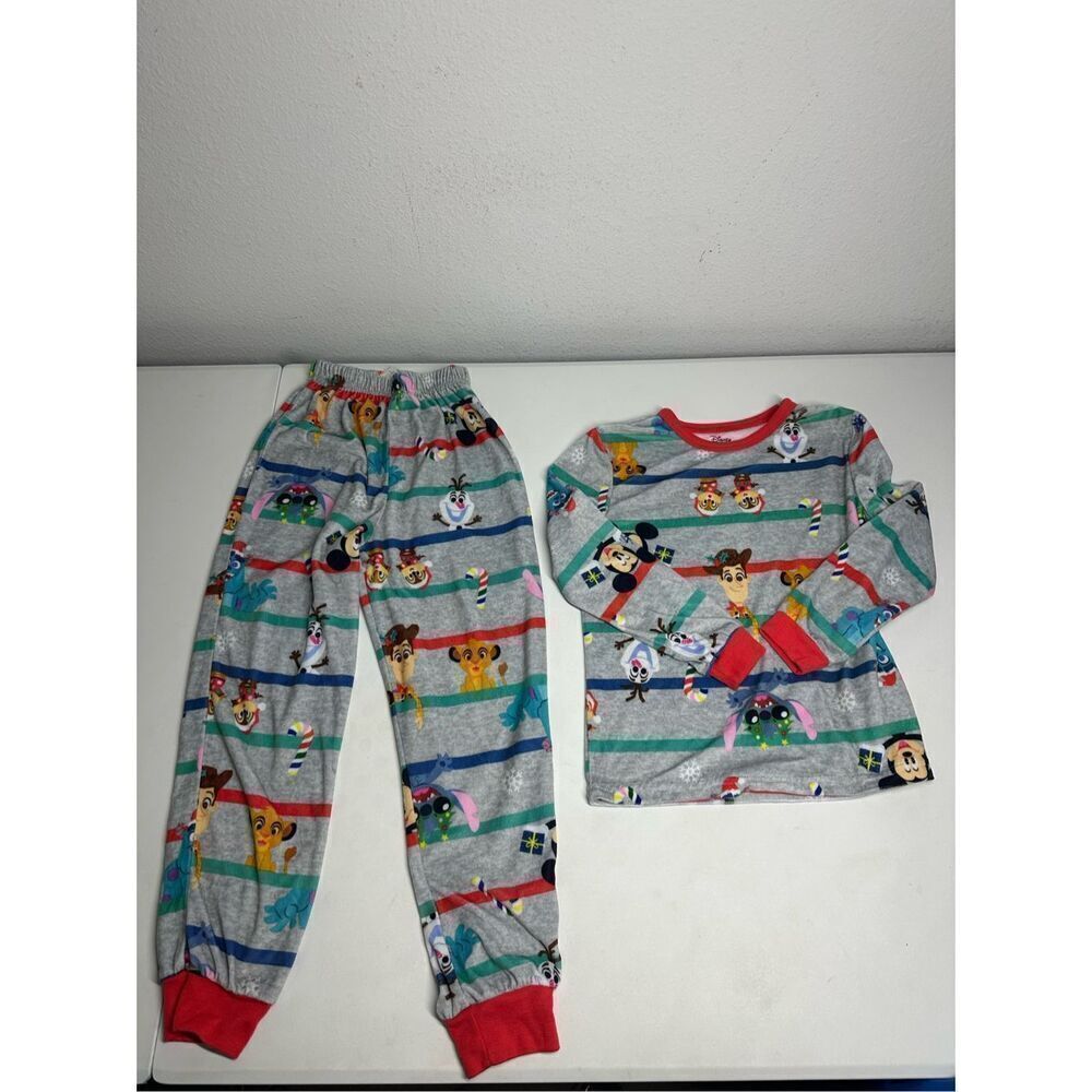 Disney 100 Boys Pajamas Stripe Long Sleeve Top Pants 2-Piece Sleep Set Sz S 7-8